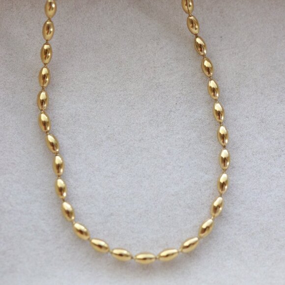 Rice Beads Style Chain Necklace Gold Plated Stainless Steel High Quality - Picture 4 of 4